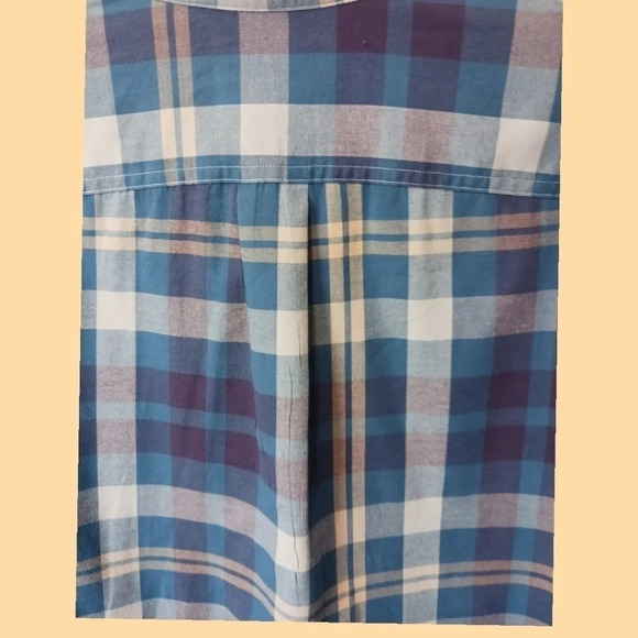 Maker & co button front shirt plaid mens size Large blue & beige color - Picture 3 of 12